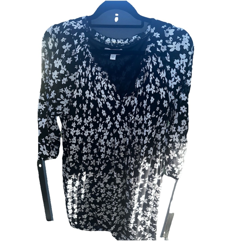 Keren Hart Midi Dress Womens Large Black & White Floral Lined Smocked Boho